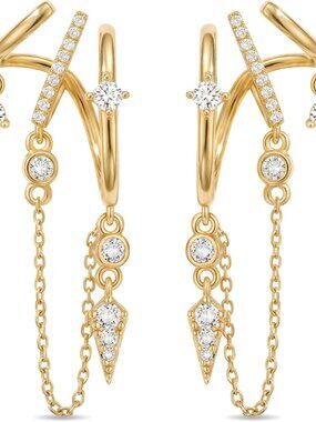 Triple Huggie Stacked Earrings for Women Gold Chain Drop Dangle Earrings Cute St